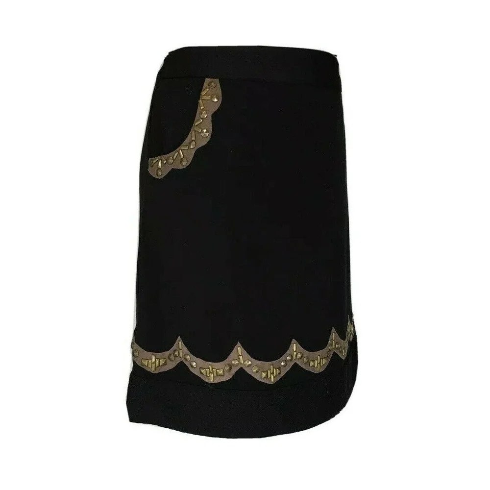 RANNA‎ GILL Skirt MED Black Brown Studded Anthropologie Pocket Lined Trendy